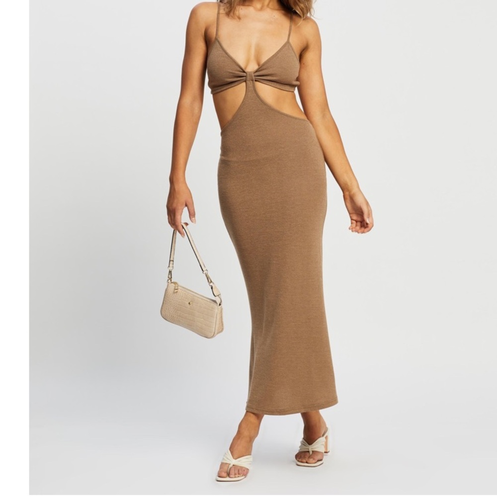 Reverse Brown Knit Dress with Cut Outs